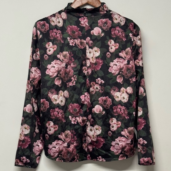 Badgley Mischka Floral Peony Printed Top Long Sleeve Mock Neck Small - Picture 3 of 6